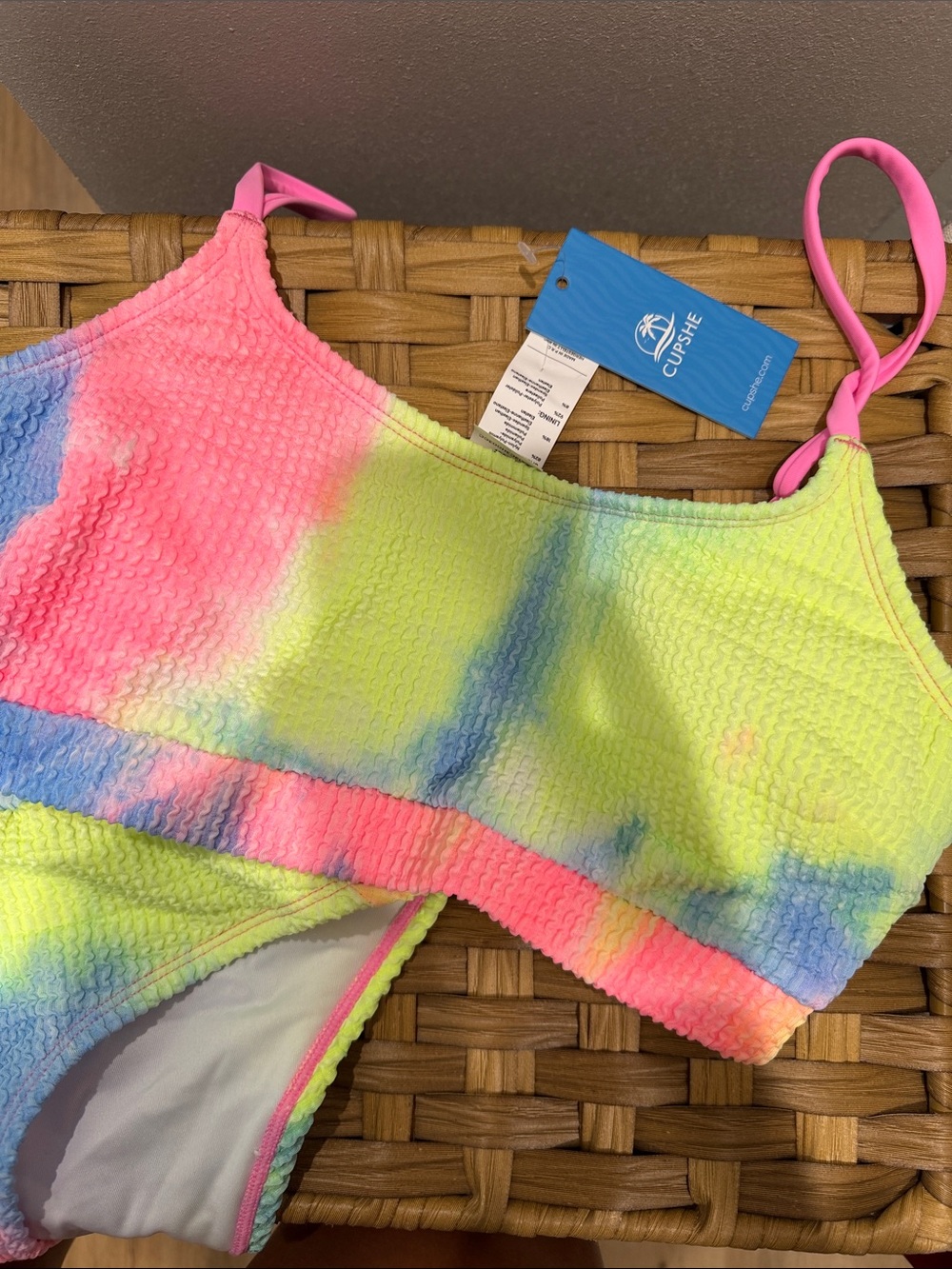 Cupshe Women’s Neon Tie-Dye Bikini Set — Pink, Yellow, Blue